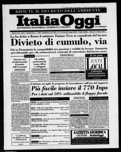 Italia oggi : quotidiano di economia finanza e politica